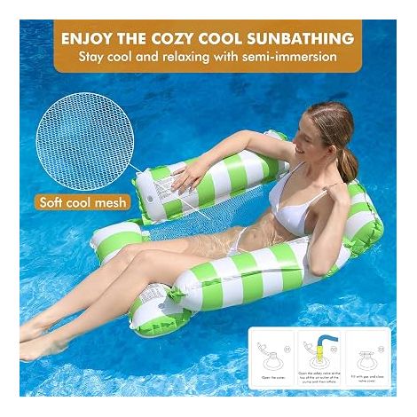 Hamac Gonflable Piscine Bouée Piscine Adulte avec Filet Fauteuil Flottant et Matelas Piscine Gonflable Chaise Longue Flottante pour Adultes et Enfants Plage Piscine Vacances 120 cm (1/4)