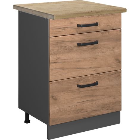 Mobiletto base per cucina R-Line, Quercia dorata, 60 cm con cassetti, PL Rovere, Vicco