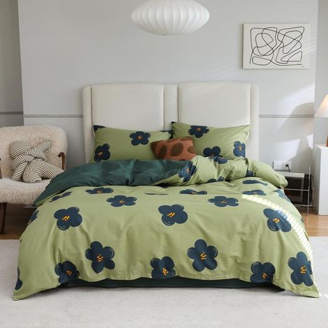 Bettwäsche-Set 155x220 cm Grün Blumenmuster 100% Baumwolle OEKO-TEX