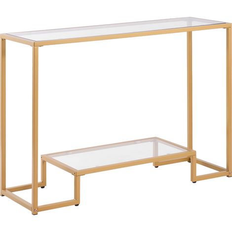 Mophorn 2-stufiger Konsolentisch im modernen Design, rechteckig (107 x 35,4 x 75,5 cm) mit gehärteter Glasplatte, stabiler Beistelltisch mit Kippschutz für Wohnzimmer, Flur, Eingangsbereich und Foyer (1/5)