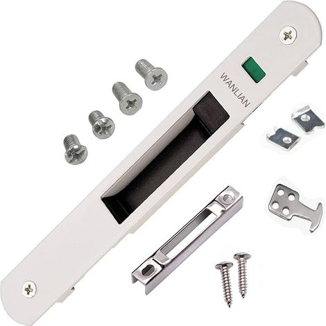 WANLIAN Serrure de porte coulissante,Verrou de porte coulissante,Fermeture Latérale Charcuterie Serrure crochet,pour portes, porte en verre,porte mobile-blanc (1/5)