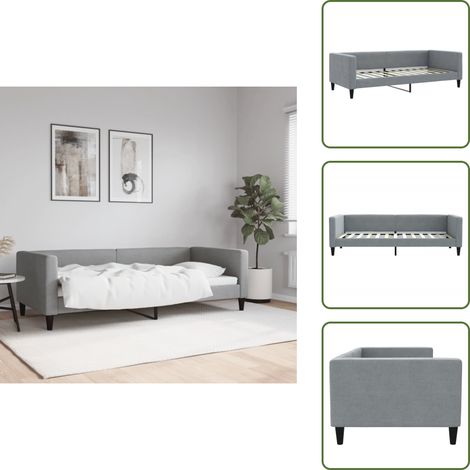 Lit de repos sans matelas gris clair 90x200 cm tissu - Lit Deux Places - Canapé Lit - Lit Invité - Meuble Multifonctionnel - Literie (1/5)