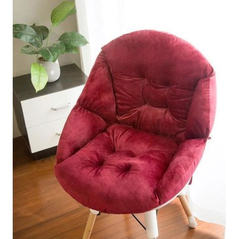 Coussin de Chaise - Rehausseur de Chaise Doux avec Dossier en Forme Coquille Peluche pour Chaise Jardin et Fauteuil, 40 x 48cm,Vin (1/4)