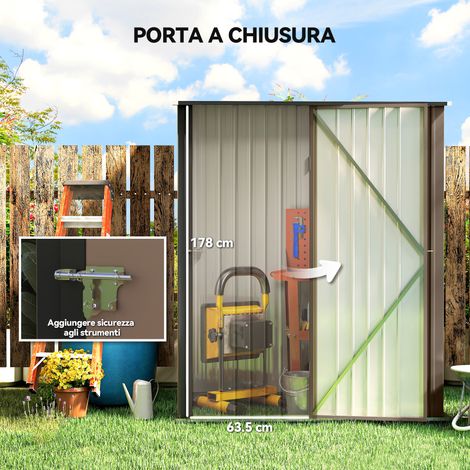 Abri jardin compact – Toit en tôle ondulée marron – Dimensions 1,62 x 0,95 m – Pour rangement outils et petit matériel