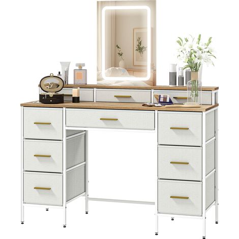 Toeletta da trucco 118,5 x 40 x 75,5 cm specchio illuminato 3 colori moderno morbido in truciolare legno naturale 210003740