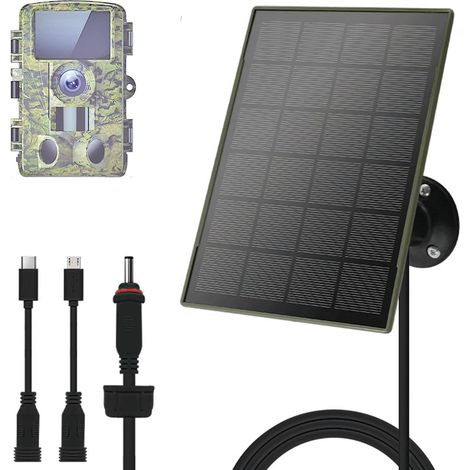 1 panneau Solaire 3W/5V,Compatible avec les caméras de chasse 3G/4G,batterie 6000mAh,Type-C/Micro-USB/DC,IP66,Convient aux caméras de chasse sur le terrain,Appareils photo pour mangeoires à oiseaux (1/5)
