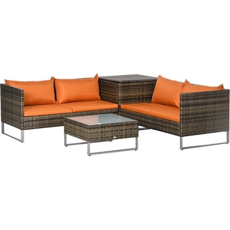 4-Piece Garden Lounge Set in Resin with Storage Table Orange (1/5)
