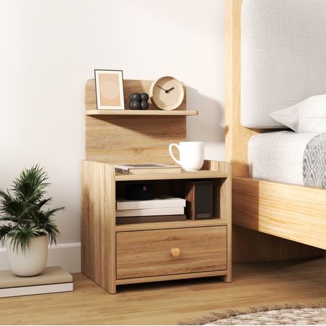 Nachttisch modern in Naturholz-Optik, 1 Schublade und 1 offenes Fach, 40 x 35 x 66 cm (1/5)