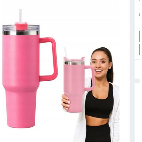 Isolierbecher 1200 ml mit Henkel und Strohhalm – rosa, GROSSES FASSUNGSVERMÖGEN