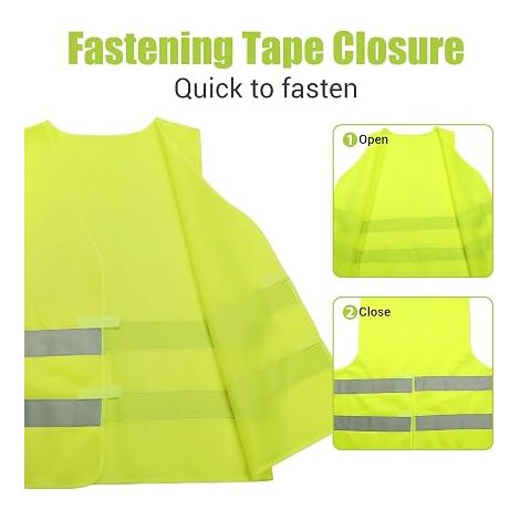 Gilets de Sécurité, Bandes Réfléchissantes, Polyester, Coupe Universelle pour Adultes, pour Voiture, Vélo, Moto, Chantier (1/3)