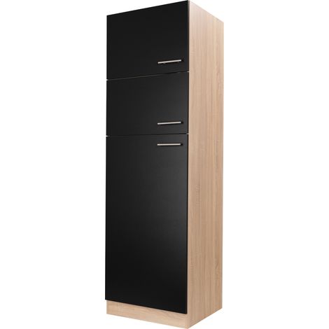 Umbauschrank Kühlschrank 60 cm Eiche Sägerau Schwarz Merle Respekta