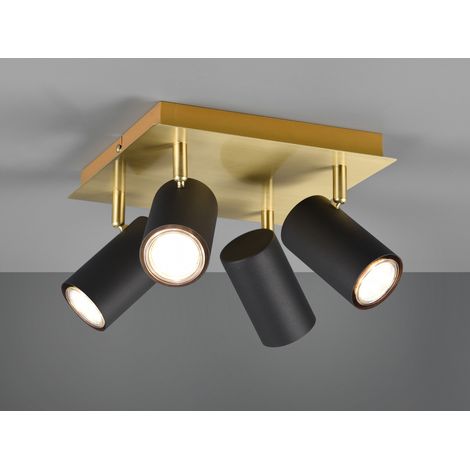 LED Deckenstrahler Schwarz Gold 4-flammig, Quadrat 24cm (1/4)