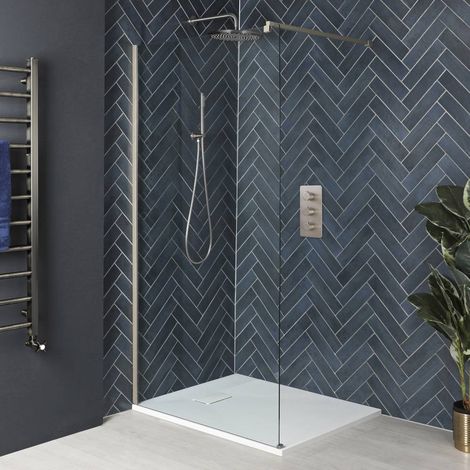 Hudson Reed Harting - Douche Italienne avec Receveur à Effet Texturé Blanc - 80cm x 80cm - Nickel Brossé (1/5)