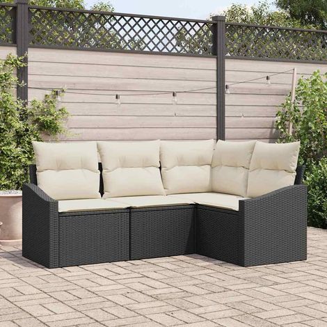 Conjunto de Comedor de Jardín con cojín 4 pcs Negro y crema