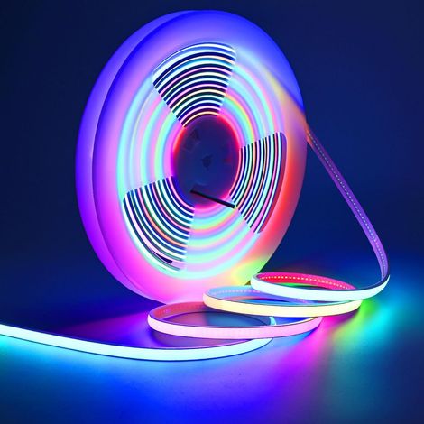 24V 10M WS2811 RGB Neon COB LED Strip Addressable IP67 Waterproof 16W/M 576LEDs/M Uniform Glow Flexible LED Strip Sticker for Home Decor (Controller and Power Supply Not Included) (1/5)