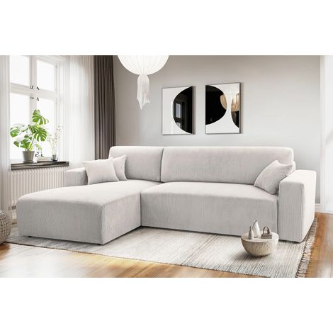 AX LIVING Catea Ecksofa weiß mit Schlaffunktion L Eckcouch 279cm mit Bettkasten