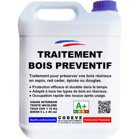 Traitement Bois Preventif - 5 L   - Codeve Bois - Pour La Protection De Votre Bois Résineux En Pin, Sapin Ou Douglas.