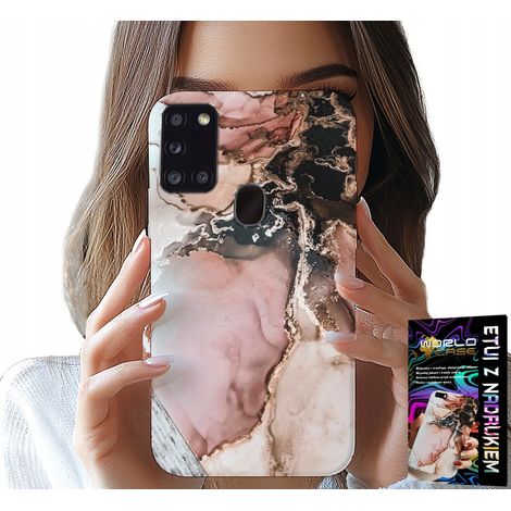Custodia per Samsung Galaxy A21s - eleganti motivi effetto marmo alla moda + vetro (1/5)