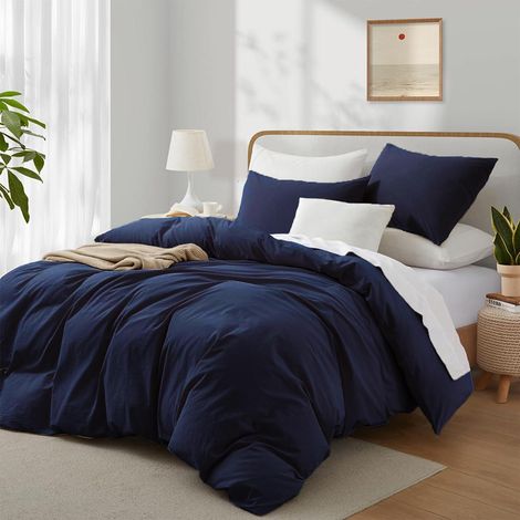 Bettwäsche-Set 155x220 cm Baumwolle Blau ÖKO-TEX 3-teilig für 4 Jahreszeiten