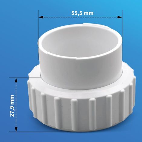 AQUADE 50-mm-Geradanschluss mit Überwurfmutter für Pumpen in Whirlpool-Warmwasserbereitern – 1,5" (63 mm) PVC-Anschluss, 50-mm-Ende, geeignet für UV-Systeme, Pumpen und Ventilatoren (1/5)