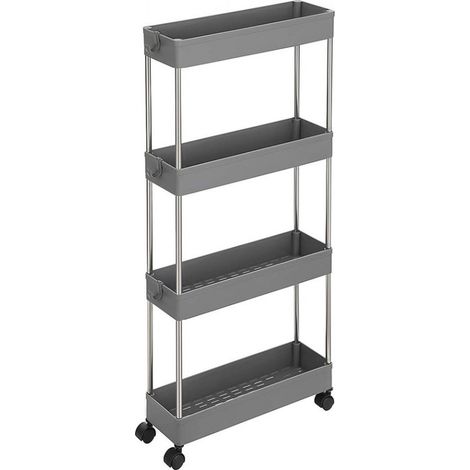 Chariot Hoppa à 4 niveaux, chariot de cuisine, étagère de niche sur roulettes, étagère gain de place pour salle de bain et cuisine, 40 x 13,5 x 86 cm, gris (1/5)