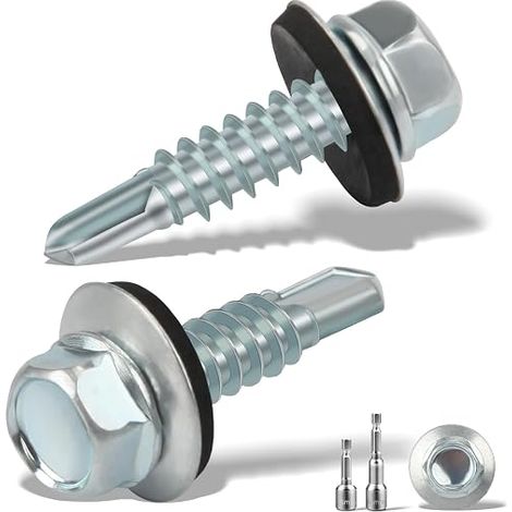 Vis Autoforeuse Metal 6.3X25mm Vis Autoperforante Bac Acier Toiture Rondelle M10 Galvanisées Argenté