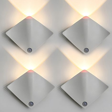 Lot de 4 Appliques Murales Sans Fil, Lampe à Détecteur de Mouvement, Applique Murale LED Magnétique, Veilleuse Décorative Rechargeable, Blanc (1/5)