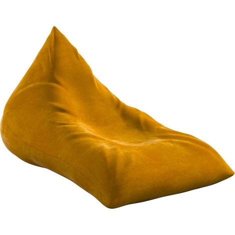 Pouf poire allongée en velours - Jaune Moutarde (1/3)