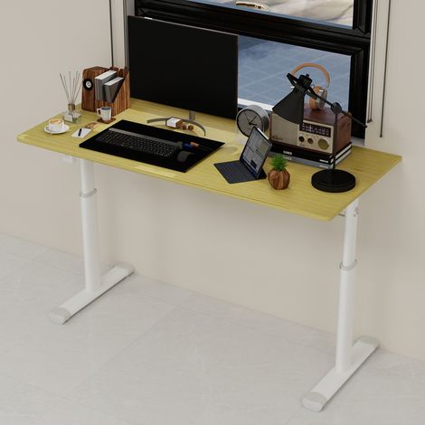 MEUBLIV Bureau réglable en hauteur 120x60 cm finition bois – manivelle manuelle, compact (1/5)
