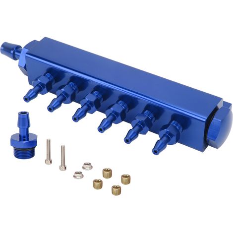 Kit Admission d'Air 6 Ports avec Raccord NPT 1/8in, Entrée/Sortie NPT 1/2in Universel pour Auto, Camion, Turbo - Bleu (1/5)
