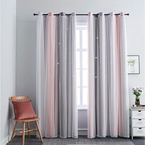 Rideaux Chambre Fille - Gris Rose - Rectangulaire - Occultant - 135 x 240 cm (1/4)