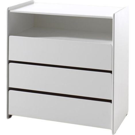 Commode 3 Tiroirs & 1 Niche "Kiddy" 90cm Blanc (1/2)