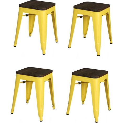 Lot de 4 tabourets en métal et bois "Liv" - Jaune - H 46 x L 39 x P 39 cm - Livraison gratuite (1/3)