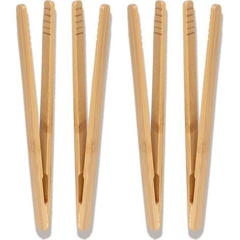 4er-Set Bambus-Toastzangen, 18 cm, Holz-Toastzangen mit rutschfestem Design, wiederverwendbare Bambuszangen für Toaster, Tee und Grill, Holzzangen für (1/4)
