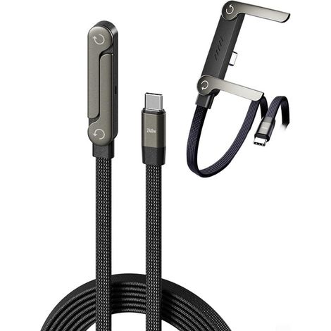 Seitlich angebrachtes Ladegerät, 240-W-Schnellladefunktion, unsichtbares 2-in-1-USB-C-Ladegerät, 1,5 m langes Kabel mit integrierter Handyhalterung für Smartphones und Tablets (240 W DC) (1/5)