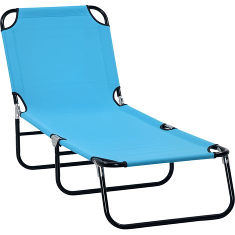 Outsunny Reclining Lawn Chaise Lounge Folding Chair Adjustable Backrest, Blue (1/5)