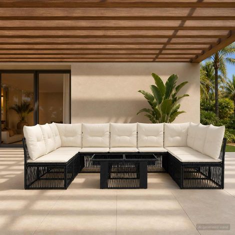 vidaXL Set Divano da Giardino 10 pz Nero polyrattan (1/5)