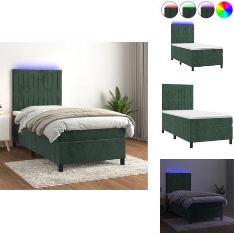 Sommier à lattes de lit matelas LED Vert foncé 90x190cm Velours - Lit Plateforme - Lit Design - Lit Velours - Lit Avec Led - Tête De Lit Ajustable (1/5)