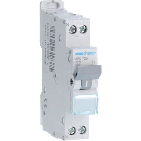 Hager – Disjoncteur unipolaire 25A – Courbe C – Pouvoir de coupure 3kA – Borne à vis – Compatible rail DIN – Installation sur rail DIN