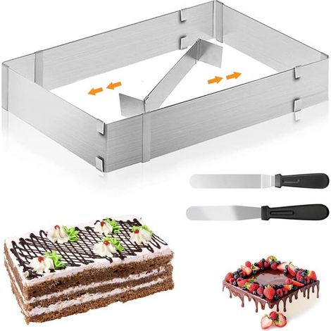 Teglia rettangolare regolabile per torte - con 2 spatole - adatta per torte e pasticcini di piccole e grandi dimensioni (1/5)