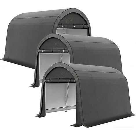 3er-Set  foliengerätehaus 3x3m  Gerätehaus mit UV-Schutz, Wasserabweisend, Stahl, PE, Grau, mit zwei Rolltor