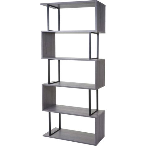 Bibliothèque HHG-091, étagère indépendante, 183x80cm structure 3D, 5 niveaux, gris (1/5)