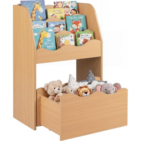 COSTWAY Libreria Montessoriana per Bambini Cassetto Portagiochi su Ruote (Naturale) (1/5)