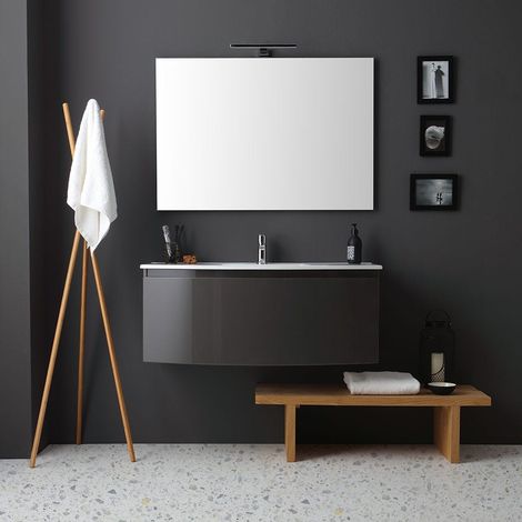 Mueble De Baño Colgado Curvo Cm 102 Gris Pizarra Espejo Rectangular Riva (1/5)