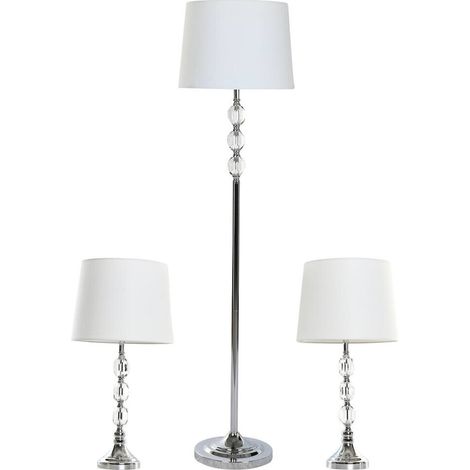 Lampadaire moderne argenté avec abat-jour blanc en verre et métal - Argent brillant et blanc coton (1/5)