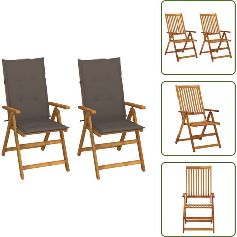 Chaises inclinables de jardin lot de 2 et coussins Bois acacia - Chaise De Jardin - Fauteuil De Jardin - Mobilier De Jardin - Chaise Inclinable - Chaise Pliante