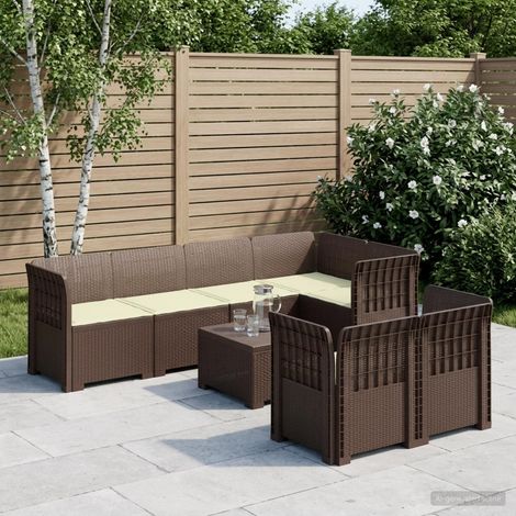 Canapé de Jardin Modulable 7 Places en PP Aspect Rotin avec Coussins Marron - PANGIVO (1/5)