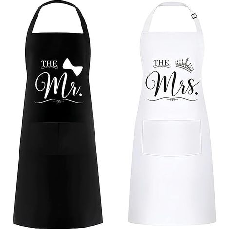 Set di 2 grembiuli da cucina, ideali per San Valentino, Natale, Halloween o come regalo di nozze – per novelli sposi e feste – grembiuli da cucina (1/5)
