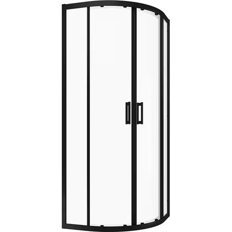 Cabine de douche semi-circulaire 90x90 cm Ouverture coulissante Profils aluminium Verre opaque noir 6mm Transparent h190 - Réversible Mod. Java