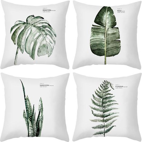 Housse de coussin 4 pièces plante verte tropicale 45x45cm décoration de feuille verte housse de coussin douce housse de coussin carrée canapé décorati (1/5)